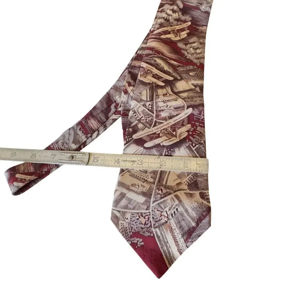 Vintage Burgundy Brown Biplane Airplane Men’s Tie Museum of Fine Arts Boston